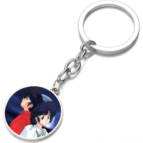 Japan anime Ranma ½ Keychain Glass Dome Key Chain Bag Charm necklace Bronze black Keyring Holder Kids boys girl Gift