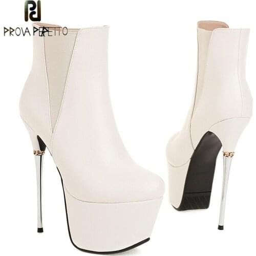 Sexy Stiletto Super High-heeled Short Boots Waterproof Platform Fashion Metal Heel Leather Stitching Elasticated Fashion Boots