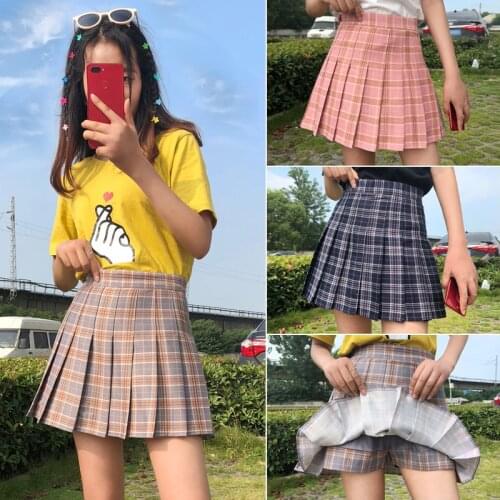 Check Pleated Skirt Womens Skirt New High Waist A Word Half Skirt Big Size Show Thin College Wind Student Skirt Vintage Skirt
