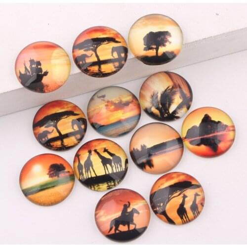 Reidgaller diy mix handmade sunset giraffe trees ship photo jewelry round glass cabochons 10mm 12mm 14mm 18mm 20mm