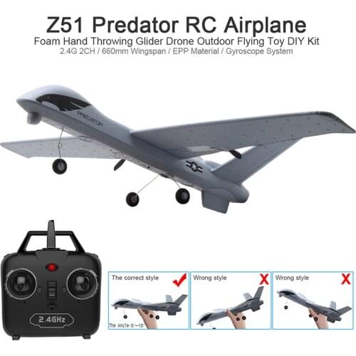 RC Airplane Plane Z51 with 2MP HD Camera or No Camera 20 Minutes Fligt Time Gliders With LED Hand Throwing Wingspan Foam Plane