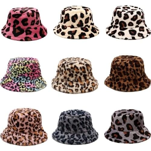 Hat New Style Bucket Hat Womens Female Autumn Winter Leisure Joker Leopard Grain Add Fleecy Warmth Windproof Fisherman Cap Tide