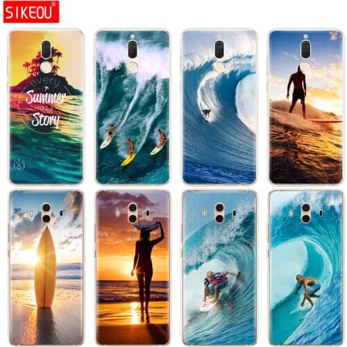 Silicone Cover phone Case for Huawei mate 7 8 9 10 pro LITE Sea wave surf summer surfing ocean