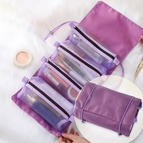 Roll-Up Makeup Bag Toiletry Kit Removable Mesh Cosmetics Storage Bags for Travel See Through Personal Care Storage Pouch TS2