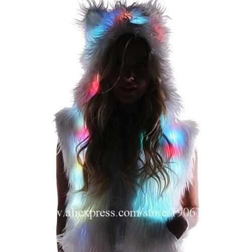 Led Luminous Fur Dance Team Vest Led Light Up Stage Performance Clothes Halloween Christmas Event Party Ballroom Growing Costume