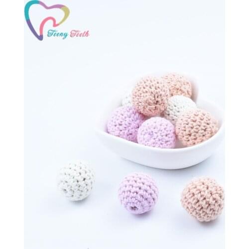Teeny Teeth 10PCS Pink Fuchsia Series Baby Accessories Crochet Wood Beads DIY Nursing Jewelry Organic Teething Toys Crochet Bead