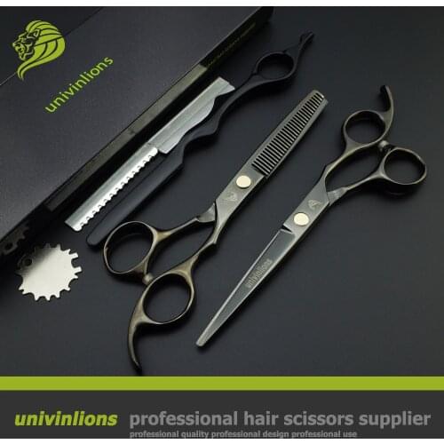 6" titanium black barber thinning scissors professional hair scissors hairdressing japanese scissors pinking stainless sissors