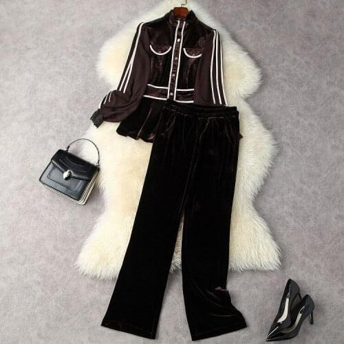 European and American womens wear new autumn 2022 Lantern sleeve shirt Elastic waist Wide-legged pants Fashionable velvet suit