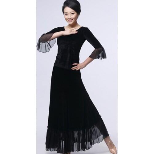 New multi color velvet large swing latin dance competition clothing modern dance square dance set ballroom dancing dress suit