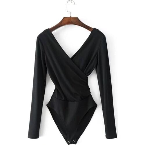 2019 Long Sleeve Bodysuit Women Backless Jumpsuits Black White Body femme monos cortos de mujer