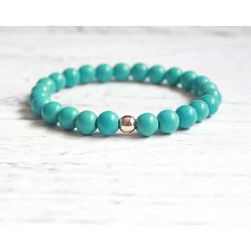 1pc Natural Stone Beaded Bracelet With Rose Gold Hematite Bead Blue Stone Bracelet Healing Lucky Bracelet NSB1024