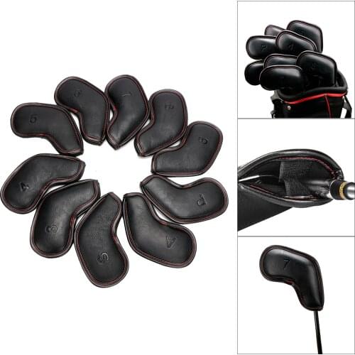10pcs Black PU Leather Golf Iron Head Covers Set Headcover Fit for