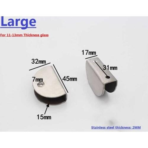 10PCS/LOT Arch Design Large Stainless Steel 11-13MM Glass Shelf Brackets Clamps Clips Support With Screws 4sizes