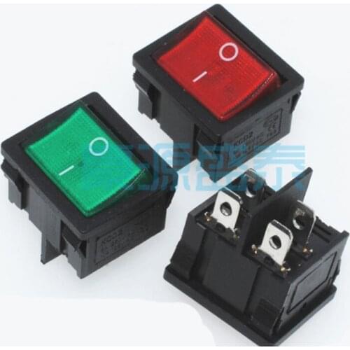 10PCS/Lot KCD5 Double Rocker Switch 4P 4Pin 2-Position Double-Latching 6A/250V Red/Green