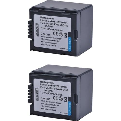 2pc 1400mAH CGA-DU14 VW-VBD140 DZ-BP14 CGA DU14 Li-ion Battery For Panasonic DU06 DU07 NV-GS10 VDR-M70/M50 NV-GS10 CGA-DU12