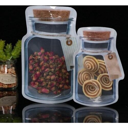 2pcs Reusable Jar Shape Zipper Bag Plastic Bags Zip Lock Waterproof Food Saver Storage Bag Sealed Biscuit Snack Ziplock Bags