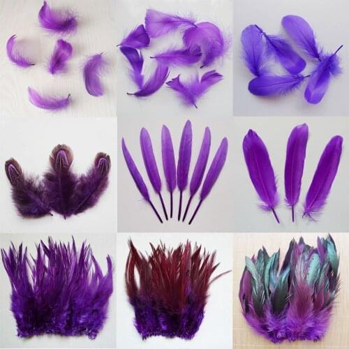 20 pcs 16 kinds Purple Color Pheasant tail Chicken feathers Goose Rooster Plume Party DIY Craft decoration Ostrich feather