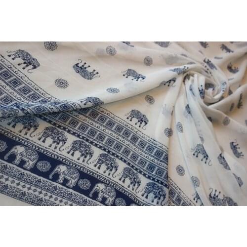 75D chiffon fabric blue Elephant background white Positioning printed on both sides for apparel and scarf CH1633