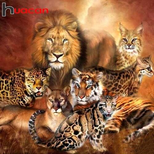 Huacan 5D Diamond Painting Full Drill Square/Round Lion Leopard Diamond Mosaic Embroidery Animals Needlework Home Decoration
