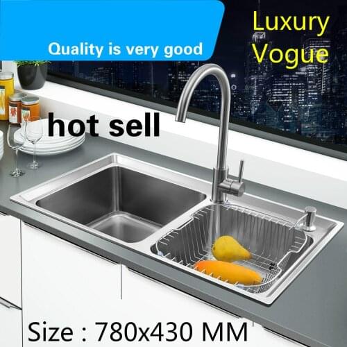 Free shipping Standard individuality big kitchen single trough sink fashion food-grade 304 stainless steel hot sell 780x430 MM