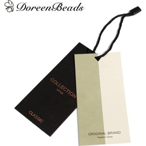 DoreenBeads Paper Label Tag Rectangle Black Message Pattern DIY Tool Gift 10cm(3 7/8") x 4.8cm(1 7/8"), 10 Sets