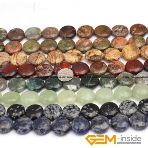 20mm Coin Beads Natural Stone Bead For Jewelry Making Indian Agates Moss Agates Sodalite Ocean Jaspers Jades Picture Jaspers 15"