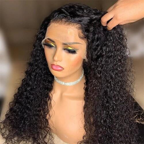 Black Free Part Kinky Curly Synthetic Lace Front Wigs Long Curly Lace Wigs with Baby Hair for Women Heat Resistant Fiber
