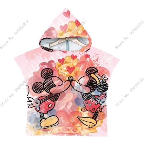 Summer Disney Mickey Minnie Mouse Bath Beach Towel Baby Cloak For Boys Girls Toddler Kids Pink Swimming Throw Hooded Bathrobe