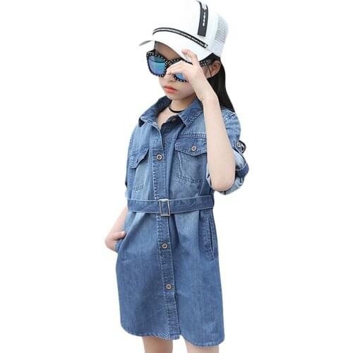 Denim Dresses For Girls Autumn Sashes Girls Dresses Long Sleeve Kids Dresses Winter Teenage Clothing For Girls 4 6 8 12 Years
