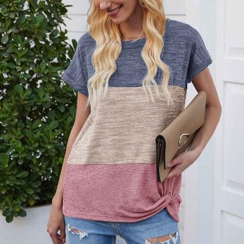 Kink Splicing Womens Tee Shirts Casual Elegant Female O-neck Summer Short Sleeve Top Office Ladies Clothing топ женский