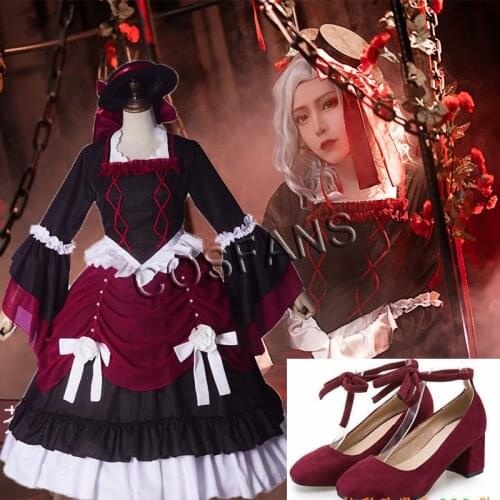 Game Identity V Lady Mary Bloody Queen Cosplay Madame Red Costume Midsummer Tea Party Female Dress For Party Halloween wig Shoes