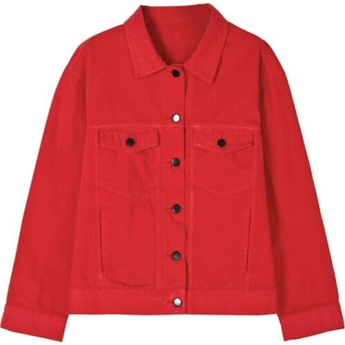 Red denim jacket female 2020 spring fashion wild BF wind short casual loose cotton jeans coats outerwear