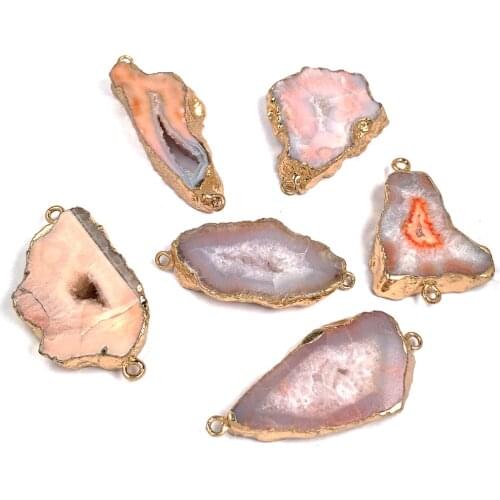 Natural Stone Slice Agates Pendants Quartz Double Hole Connector for Jewelry Making Charm DIY Necklace Accessories Wholesale
