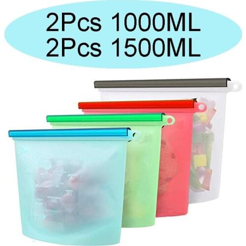 Reusable Silicone Storage Bag Food Storage Bags Fruit Bag Seal Ziplock Freezer Cooking Fresh Bags