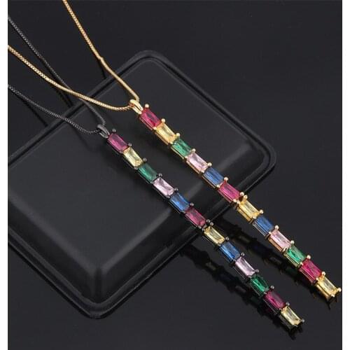 Funmode Trendy Charm Colorful Long Cubic Zircon Necklace For Women Accessories pendantif acier inoxydable FN38