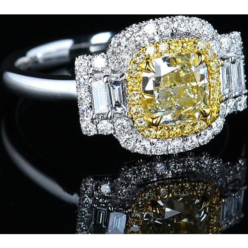 Fashion luxury yellow crystal citrine gemstones diamonds rings for women white gold silver color jewelry bague bijoux party gift