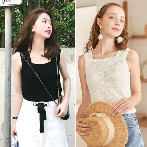 Fashion New Solid Color Wide Shoulder Strap Sexy Fresh Knitted Camisole Bottoming Vest