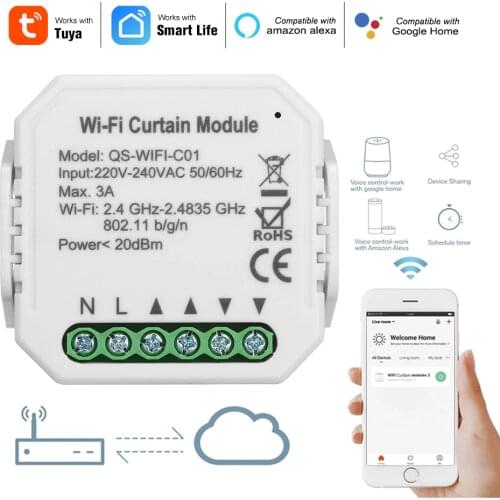 Tuya WiFi Curtain Switch Module for Roller Shutter Blind Motor Smart Life APP Voice Control Works Google Home Alexa