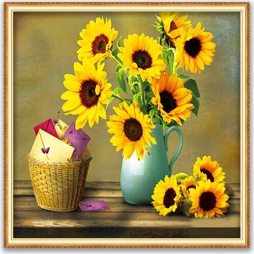 Flower Sunflower DIY Embroidery Cross Stitch 11CT Kits Craft Needlework Set Printed Canvas Cotton Thread Decoration Dropshipping