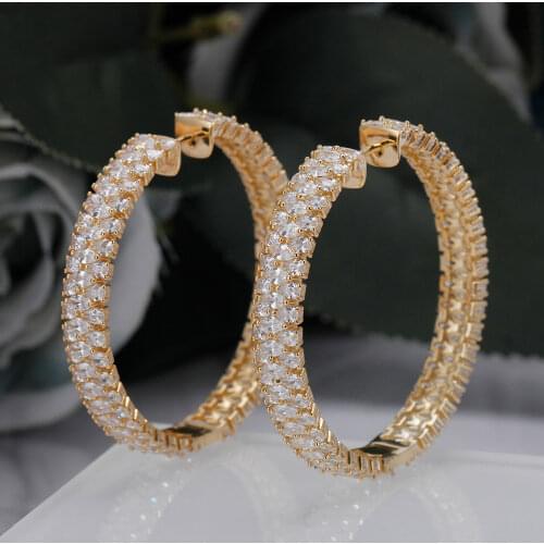 Bride Talk New Design Simple Style Round Shape Big Brass Earrings Cubic Zirconia Luxury Jewelry For Wedding Banquet High Quality