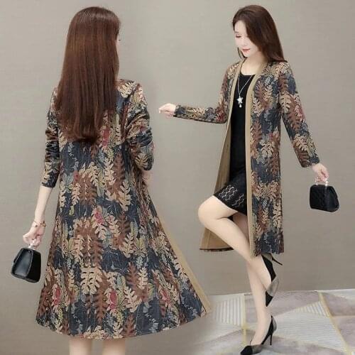 2021 Spring New Womens Windbreaker Jacket Mid-Length Over-The-Knee Clothing Cardigan Plus Size 5XL Printed Female Coats L156