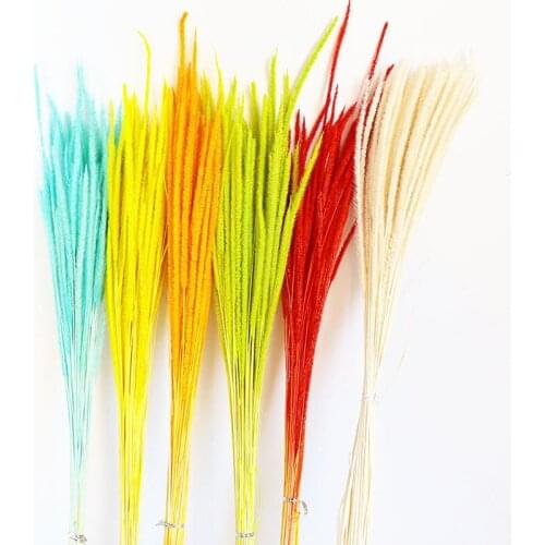 Wholesale Real Eternal Preserved Dried Flowers Golden Silk Kylin Grass Fluffy Floral Arrangement Home Wedding Office Art Decor