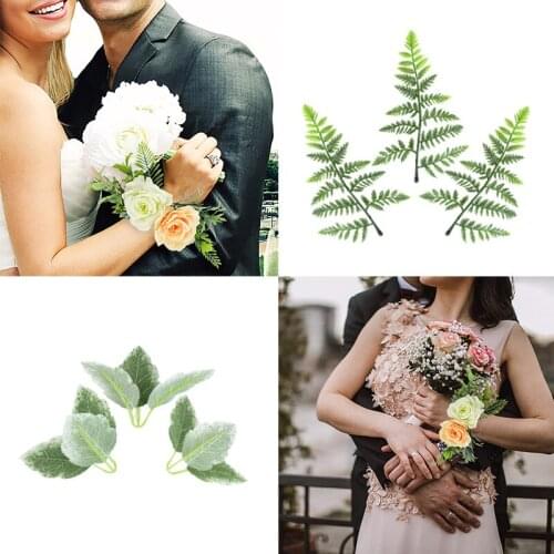 10pcs/Lot Plastic Green Artificial Leaves Fake Plants For DIY Bride Wrist Wreath Groom Corsage Supplies wedding Party Home Decor