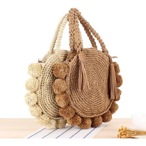 New Beach Woven Handbags Summer Women Fashion Round Ball Bag Rattan Woven Shoulder Messenger Travel Straw Bag