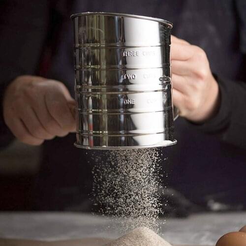 Semi Automatic Hand Held Flour Sieve Cup Single Layer Mesh Hand Screened Powder Sieve Strainer With Scale Flour Sifter Tool
