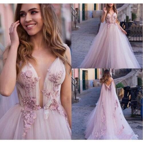 Blush Pink 2020 Wedding Dress Spaghetti Straps Lace Applique Beach Bridal Gowns Backless Wedding Dresses With Long Wraps Cheap