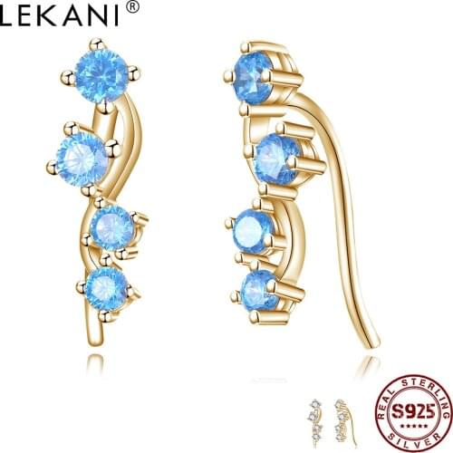 LEKANI 925 Sterling Silver Clip Earrings For Women Geometric Simple Champagne Gold Cubic Zirconia Earring Wedding Fine Jewelry