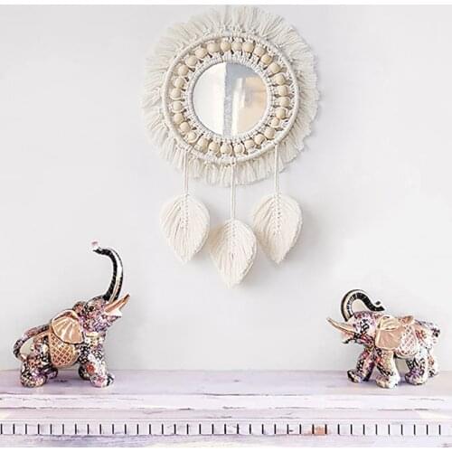 Nordic Wall Hanging Woven Tapestry Leaf Decoration Mirror Bohemian Home Decoration mirror wall