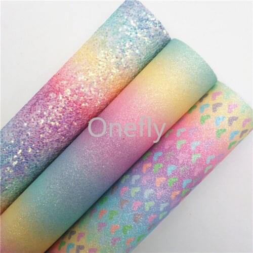 Onefly 21X29CM Rainbow Glitter Fabric, Hearts Printed Glitter Fabric Sheets For Bow DIY handbags shoes BQ060