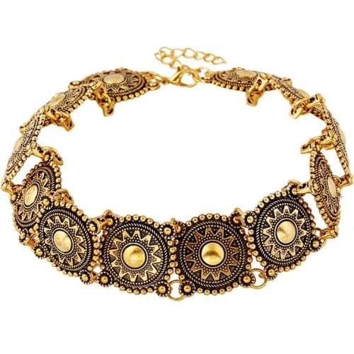 Vintage Metal Round Coin Pendants Necklace Bohemian Fashion Retro Boho Statement Chunky Circle Choker Collier Women Jewelry Gift